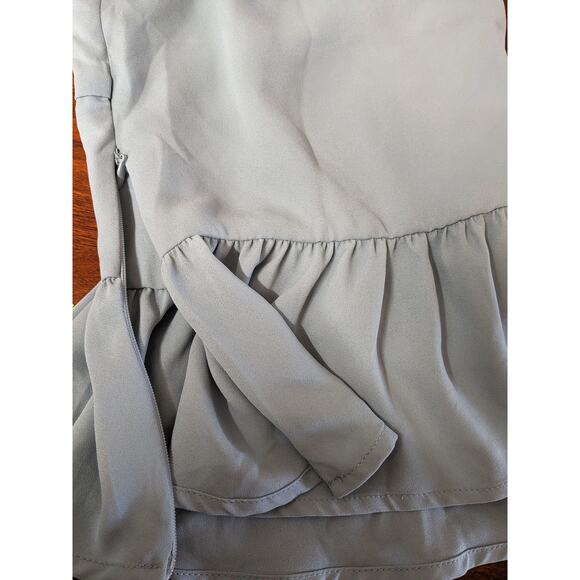 Forever 21 Peplum Blouse L Blue Gray Lace Cutout Keyhole Ruffled Neck Tie Square - Picture 7 of 11